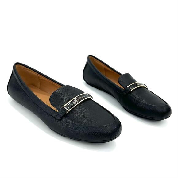 Calvin Klein Lira Women Shoes/Loafer Sz 7.5 Black Faux Leather Round Toe Slip-On - Picture 1 of 10